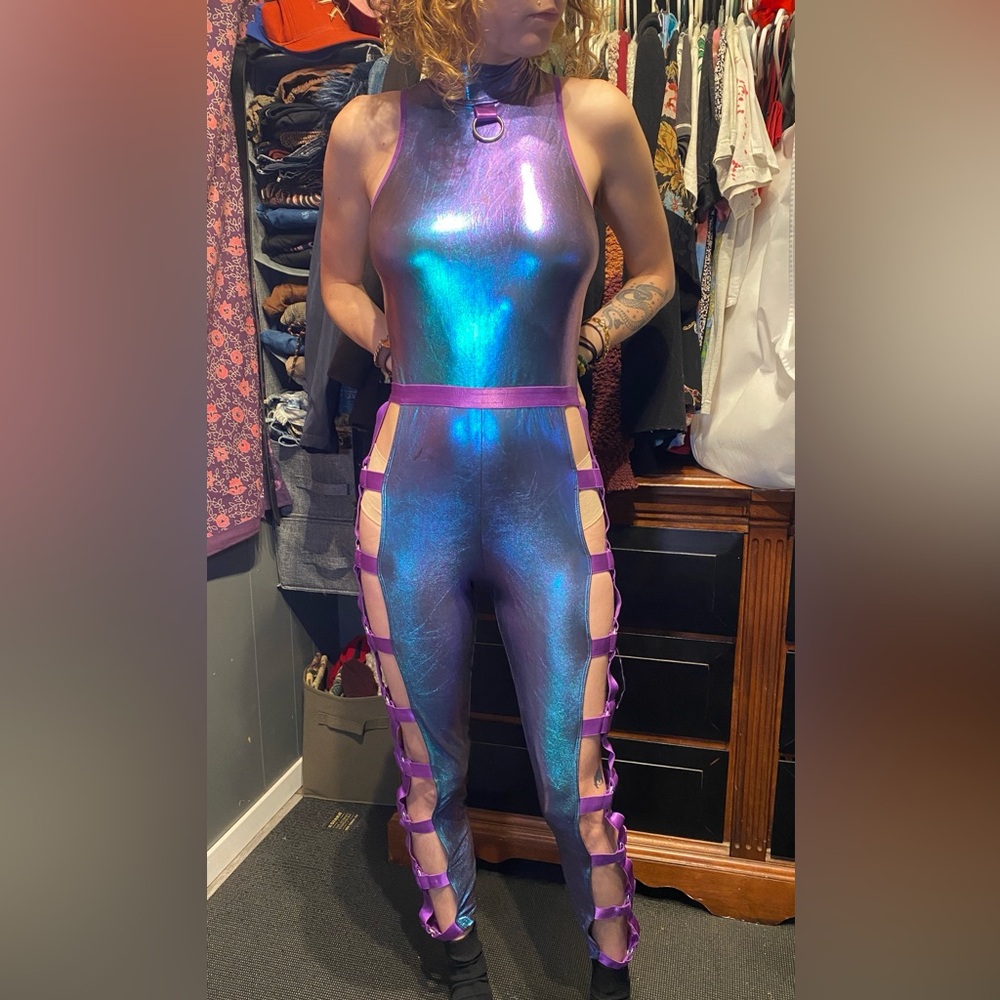 Purple Metallic Cutout Bodysuit